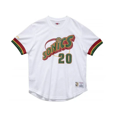 Mitchell Ness Mitchell & Ness Gary Payton #20 Supersonics Mesh Crewneck Tee White . NNMPSC19040-SSUWHIT96GPA