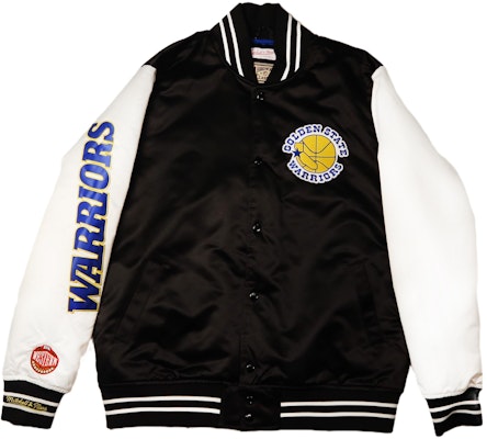 Mitchell Ness Mitchell & Ness Golden State Warriors Black White Satin Logo Varsity Jacket Unisex. OJBF4854-GSWYYPPPBKWH Buy Mitchell Ness Mitchell & Ness Golden State Warriors Black White Satin Logo Varsity Jacket Unisex. OJBF4854-GSWYYPPPBKWH