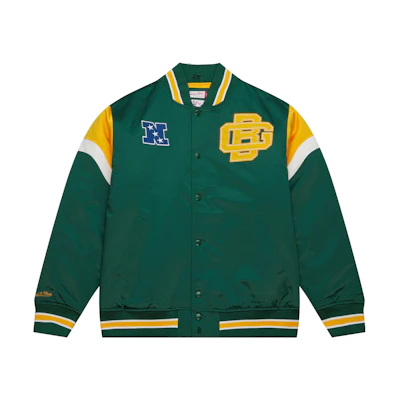 Mitchell Ness Mitchell & Ness Green Black Letterman Print High Collar Long Sleeve Jacket OJZP5517-VGRYYPPPMTWH