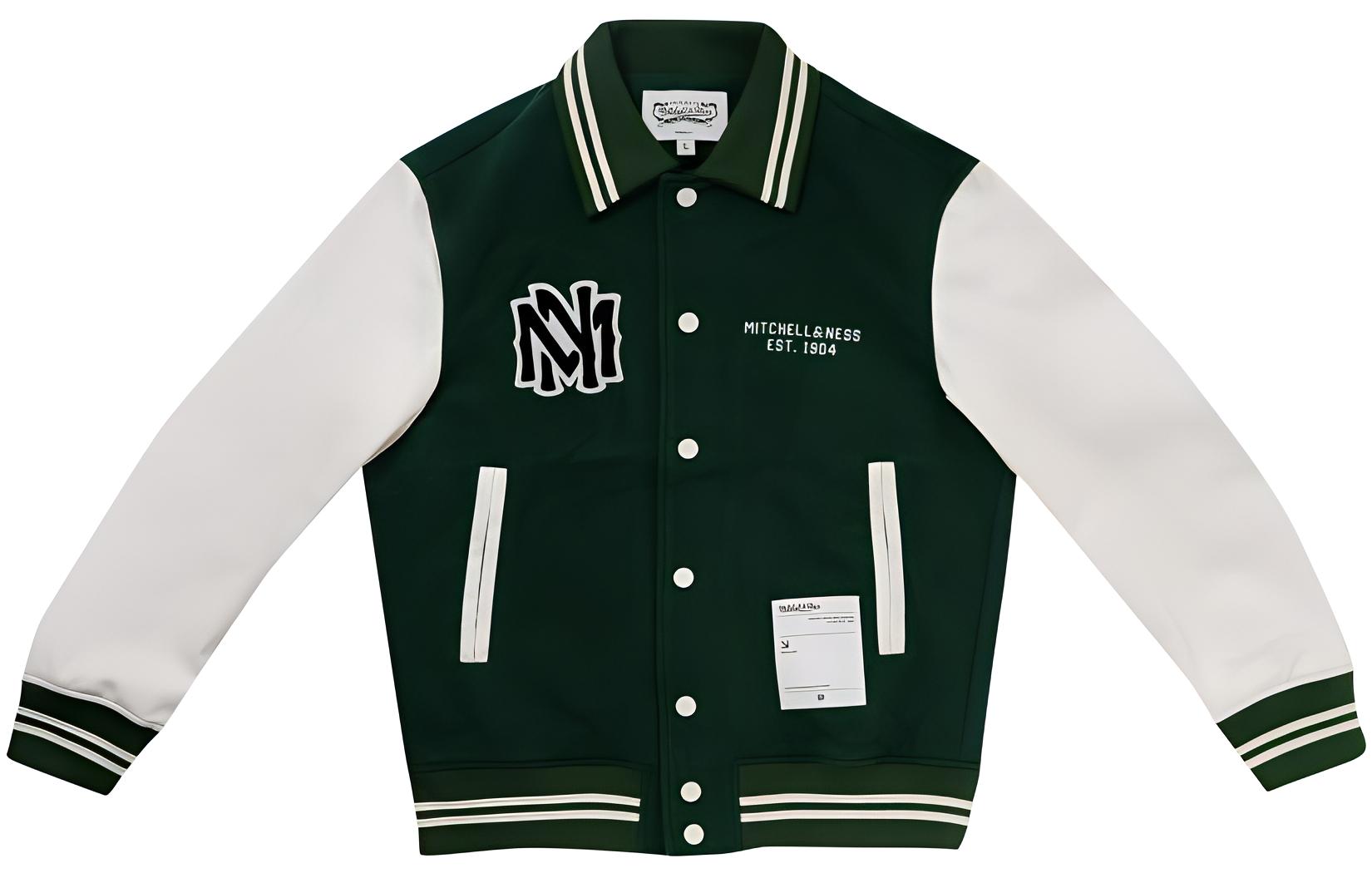 Mitchell Ness Mitchell & Ness Green Embroidered Logo Baseball Jacket Unisex Long Sleeve MNSYAWTOJT021-GRN