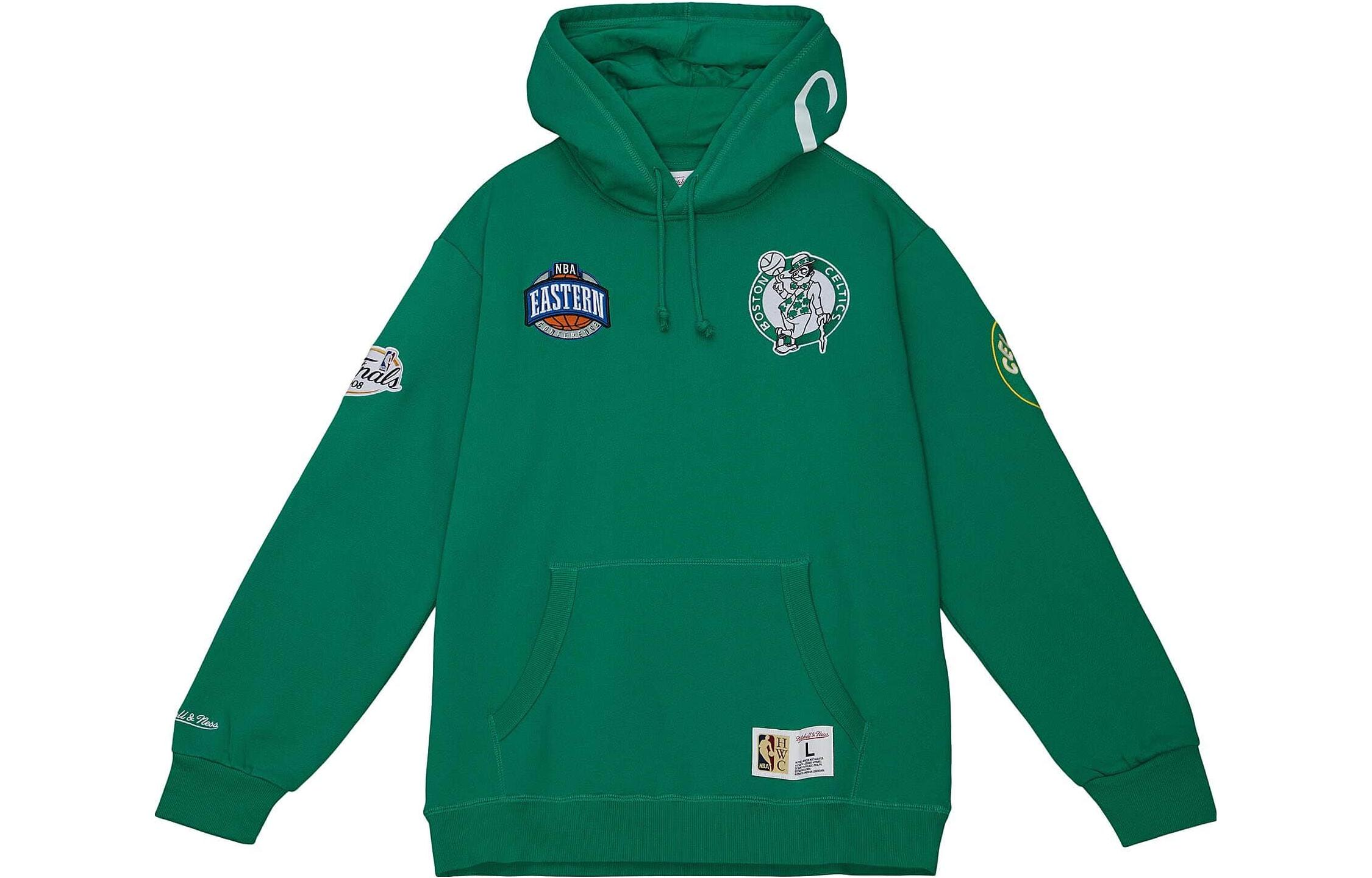 Mitchell Ness Mitchell & Ness Green Pullover V-Neck Sweatshirt with Striped Trim OJPO4996-OATYYPPPDKGN