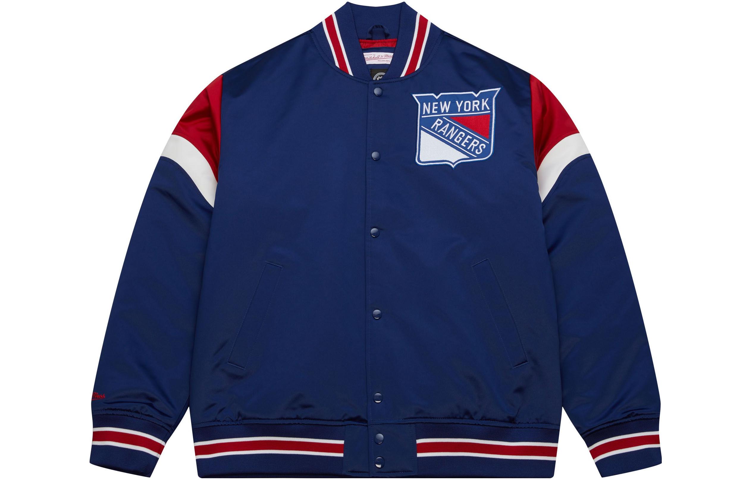 Mitchell Ness Mitchell & Ness Heavyweight Satin Jacket Notre Dame Logo Print Black Mens OJBF5516-UNDYYPPPNAVY