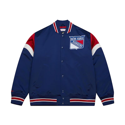 Mitchell Ness Mitchell & Ness Heavyweight Satin Jacket Notre Dame Logo Print Black Mens OJBF5516-UNDYYPPPNAVY