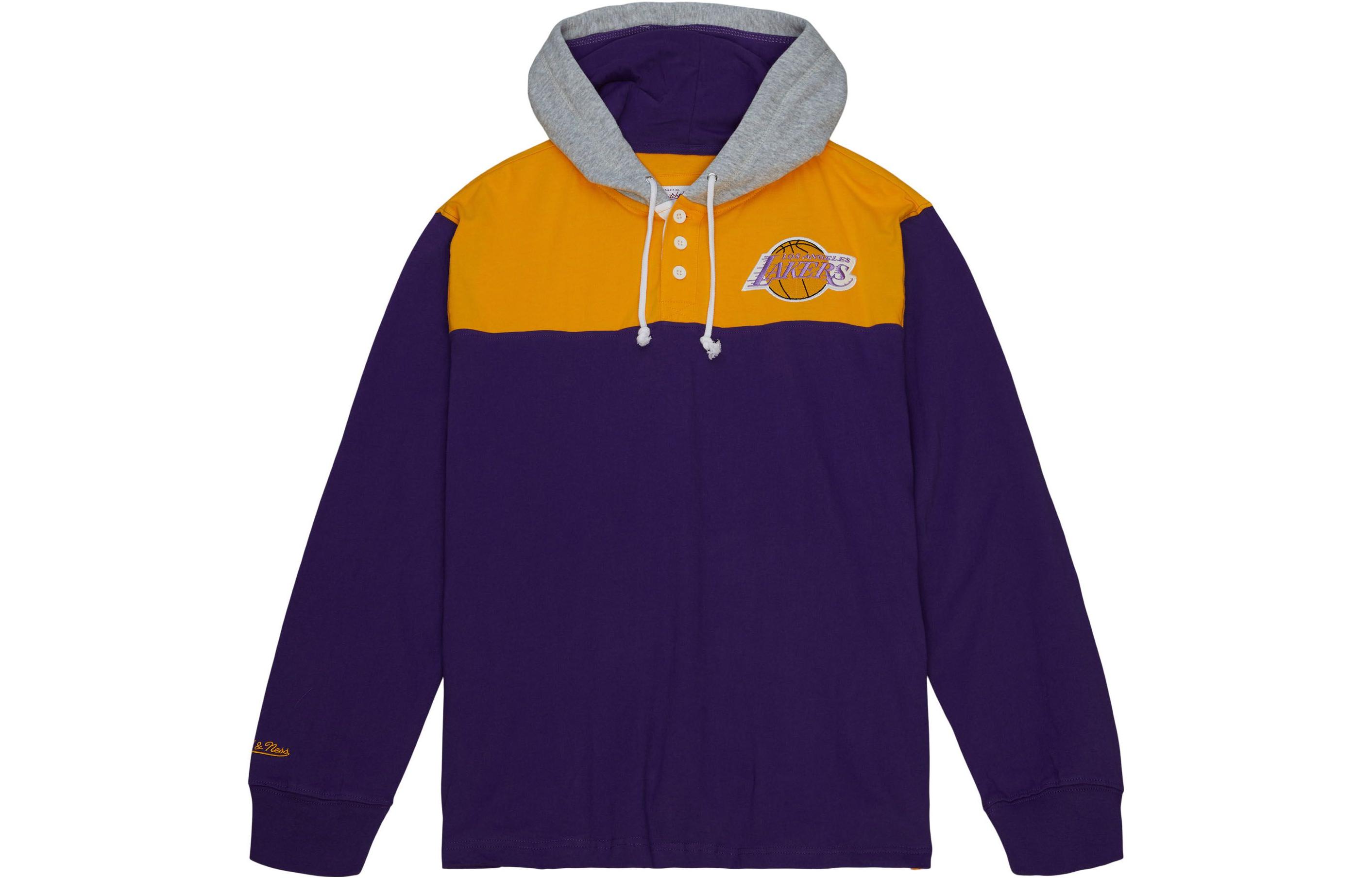 Mitchell Ness Mitchell & Ness Hooded Rugby Polo Los Angeles Lakers Purple Hoodie Men’s TPOL5503-LALYYPPPPURP