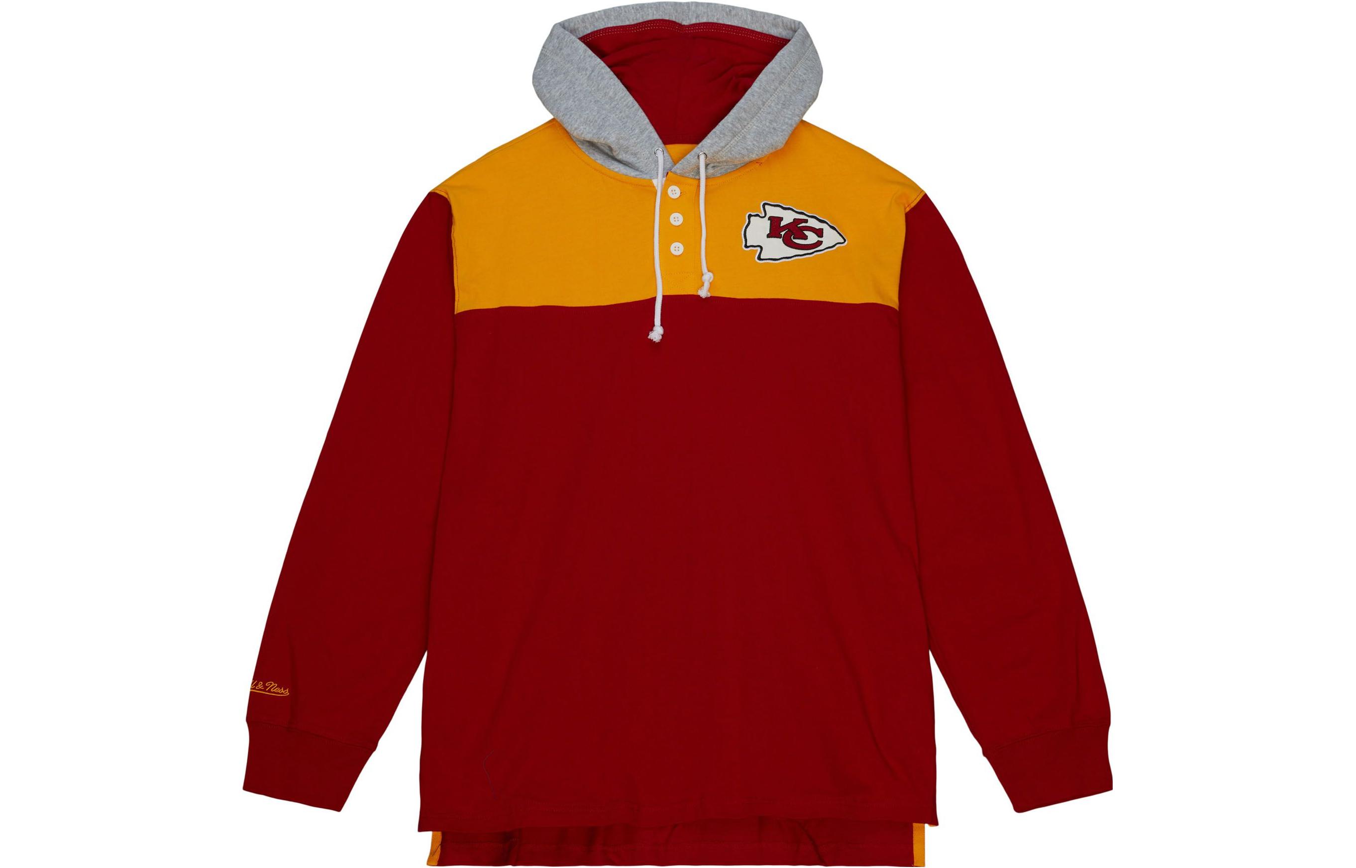 Mitchell Ness Mitchell & Ness Kansas City Chiefs Hooded Rugby Polo Red Hoodie TPOL5503-KCCYYPPPSCAR