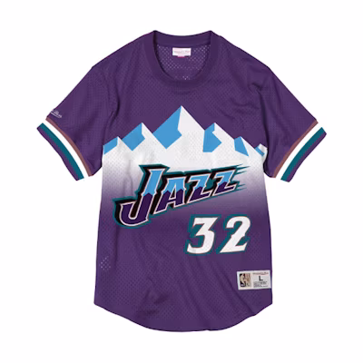 Mitchell Ness Mitchell & Ness Karl Malone Jazz #32 Stripe Basketball Tee Unisex Purple. NNMPSC19040-UJAPURP96KMA