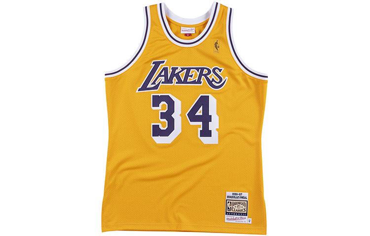Mitchell Ness Mitchell & Ness Lakers 96-97 Shaquille O'Neal #34 Vintage Yellow Basketball Jersey. AJY4AC18066-LALLTGD96SON 圖 2