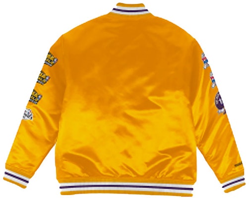 Mitchell Ness Mitchell & Ness Lakers Embroidered Retro Satin Jacket Unisex Gold Winter Bomber. OJBF3232-LALYYPPPGOLD Lookbook Mitchell Ness Mitchell & Ness Lakers Embroidered Retro Satin Jacket Unisex Gold Winter Bomber. OJBF3232-LALYYPPPGOLD