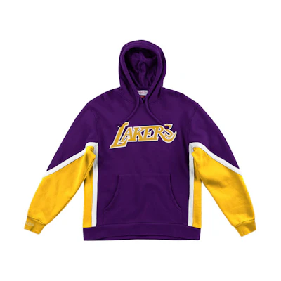 Mitchell Ness Mitchell & Ness Lakers Gray Hoodie with Embroidered Big Logo Design MA211M010CGREY