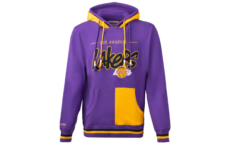 Mitchell Ness Mitchell & Ness Lakers Purple Logo Embroidered Pullover Sweatshirt Unisex FPHD4849-LALYYPPPPURP