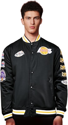Mitchell Ness Mitchell & Ness Lakers Retro Embroidery Satin Bomber Jacket Unisex - Black. OJBF3232-LALYYPPPBLCK Shop Mitchell Ness Mitchell & Ness Lakers Retro Embroidery Satin Bomber Jacket Unisex - Black. OJBF3232-LALYYPPPBLCK