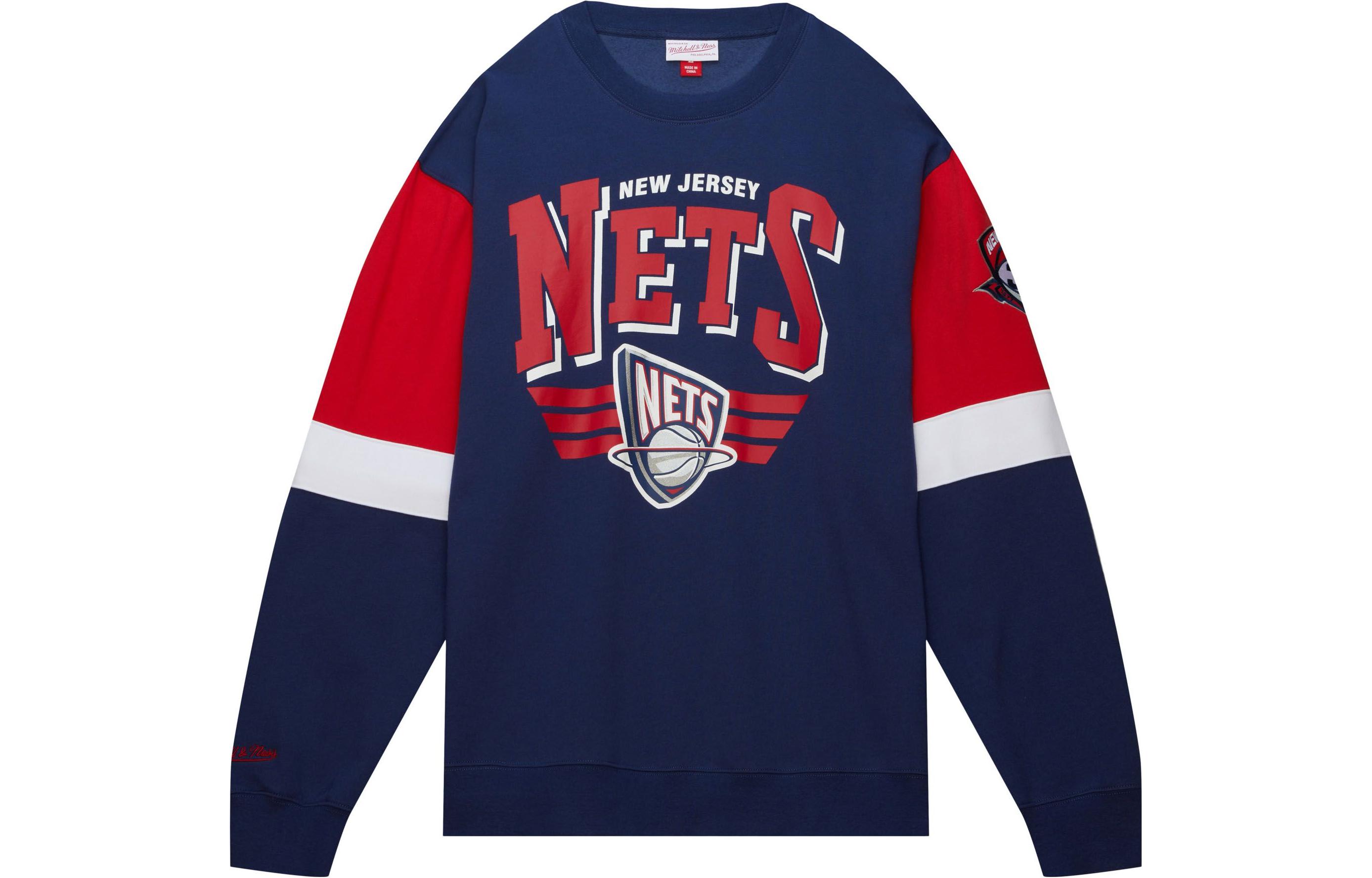 Mitchell Ness Mitchell & Ness Letter Print Button-Up Crewneck Jacket Blue Mens OJBF5516EDOYYPPPROYA