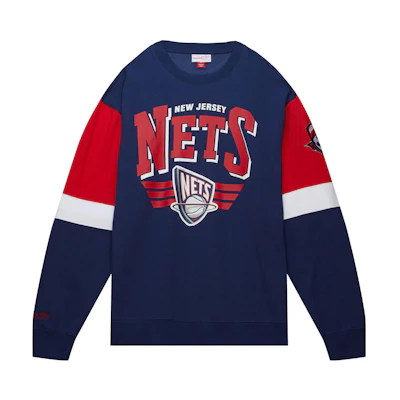 Mitchell Ness Mitchell & Ness Letter Print Button-Up Crewneck Jacket Blue Mens OJBF5516EDOYYPPPROYA