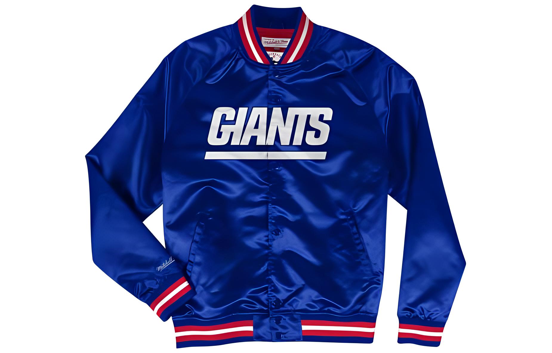 Mitchell Ness Mitchell & Ness Letter Print Button-Up Baseball Jacket Blue Menswear STJKMG18013-NYGROYA1