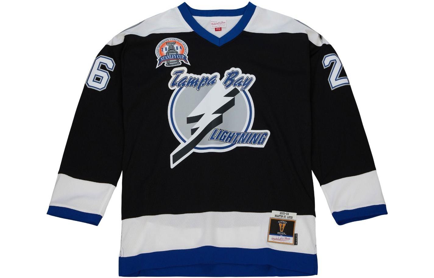 Mitchell Ness Mitchell & Ness Line Martin St Louis Tampa Bay Lightning 2003 Jersey Pullover - Blue RJY76246-TBL03MLOBLCK