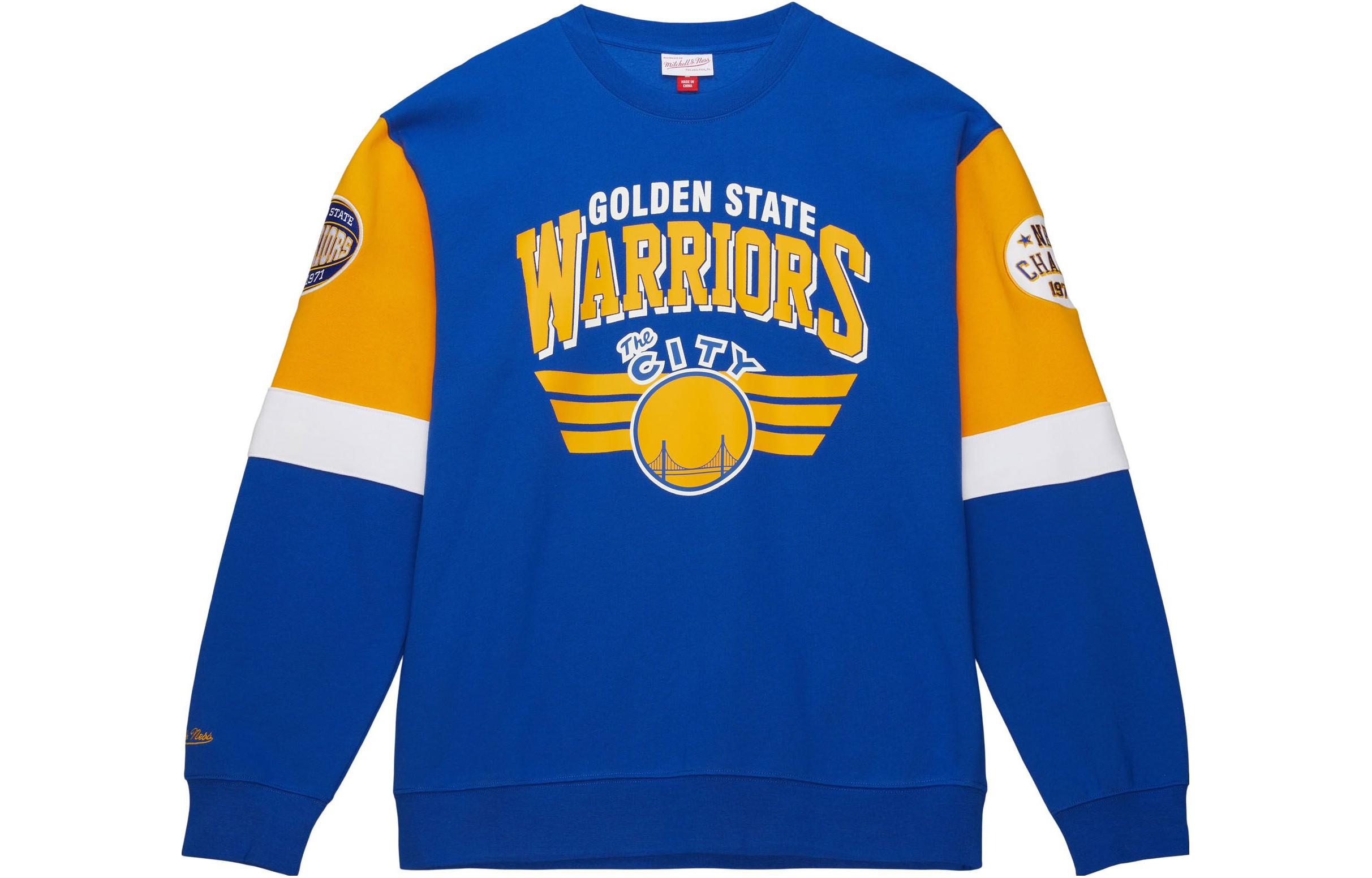 Mitchell Ness Mitchell & Ness Logo Print Crewneck Patchwork Sweatshirt Blue - FCPO5512-HAUYYPPPROYA