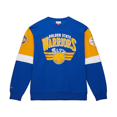 Mitchell Ness Mitchell & Ness Logo Print Crewneck Patchwork Sweatshirt Blue - FCPO5512-HAUYYPPPROYA