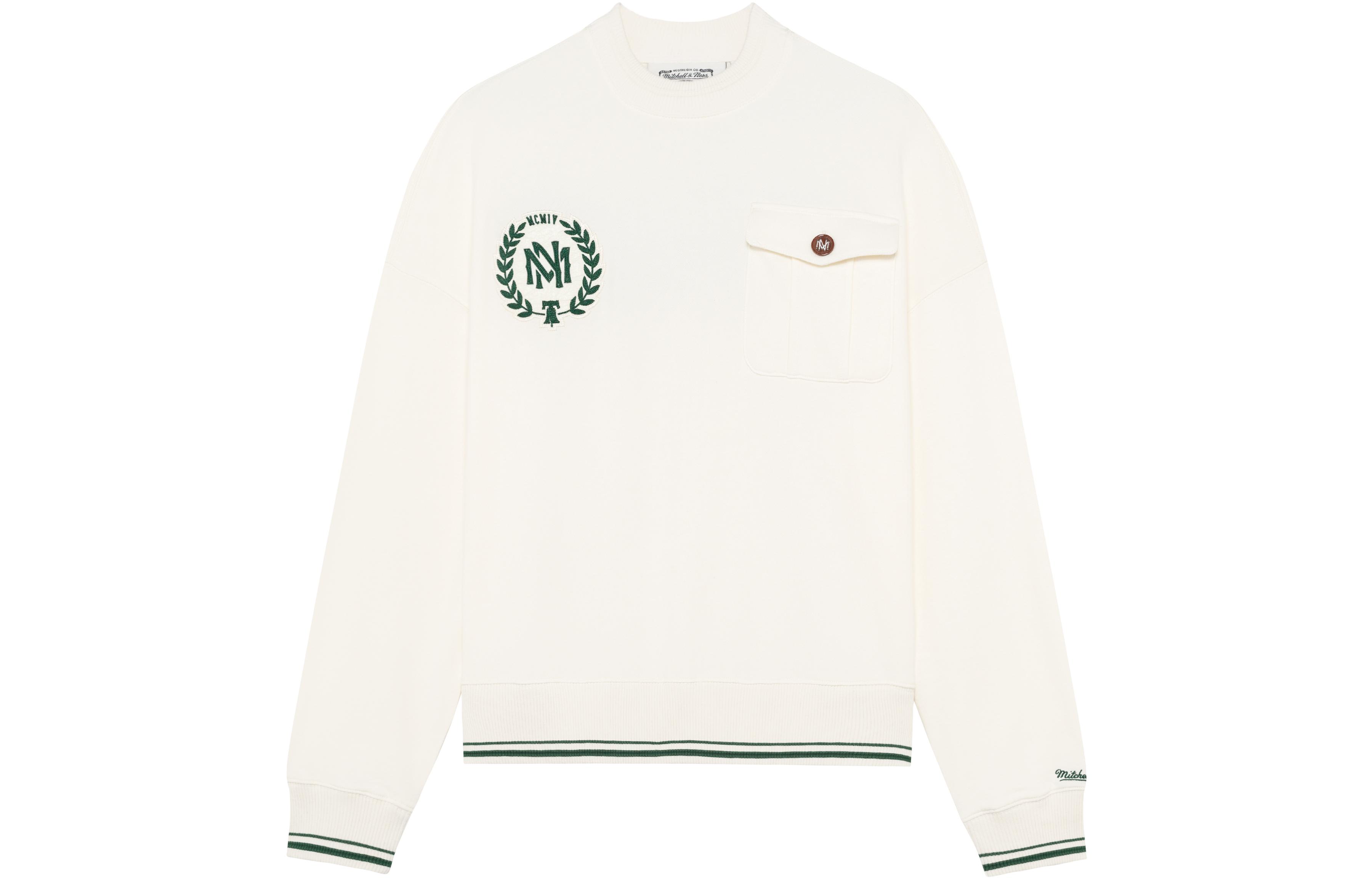 Mitchell Ness Mitchell & Ness Logo Printed Oversized Crewneck Sweatshirt Beige - BMFC1188-ASMYYPPPCREA