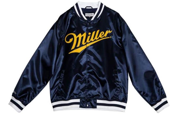 Mitchell Ness Mitchell & Ness Logo Striped Baseball Collar Button Jacket Blue Menswear STJKEY19106-CLBNAVY
