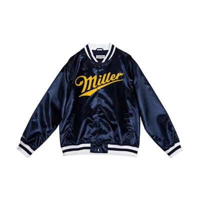 Mitchell Ness Mitchell & Ness Logo Striped Baseball Collar Button Jacket Blue Menswear STJKEY19106-CLBNAVY