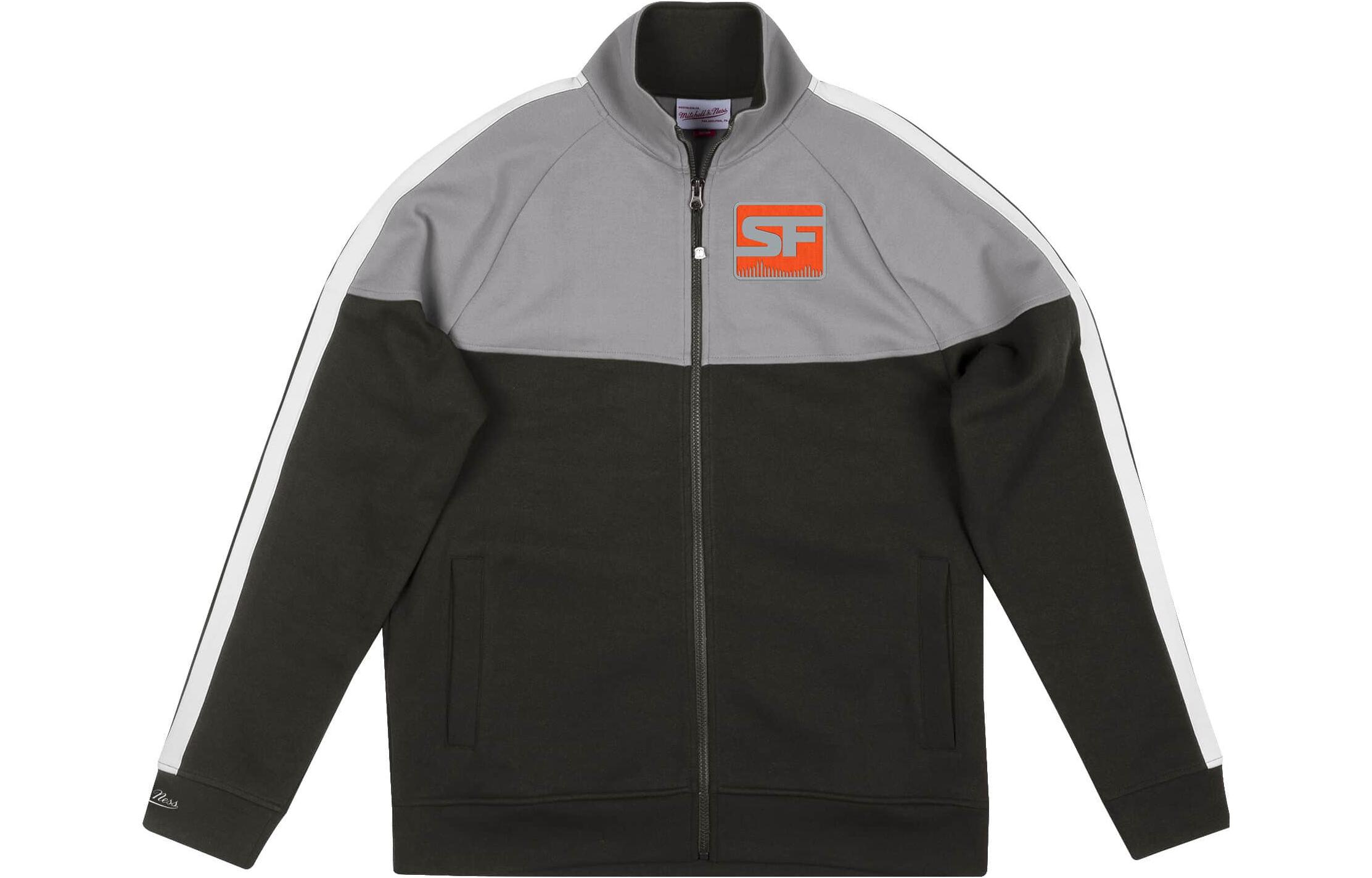 Mitchell Ness Mitchell & Ness Loose Fit Letter Print Zip-Up Jacket Black TRJKMI19034-SSHBLCK