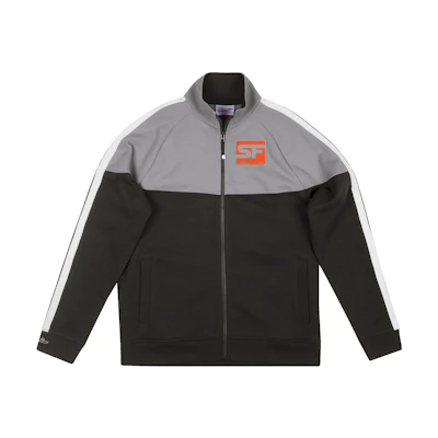 Mitchell Ness Mitchell & Ness Loose Fit Letter Print Zip-Up Jacket Black TRJKMI19034-SSHBLCK