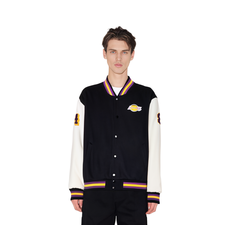 Shop Mitchell & Ness Los Angeles Lakers Kobe Patchwork Baseball Jacket Hitam Pria VRJKKM19054-LALBKWHKBR