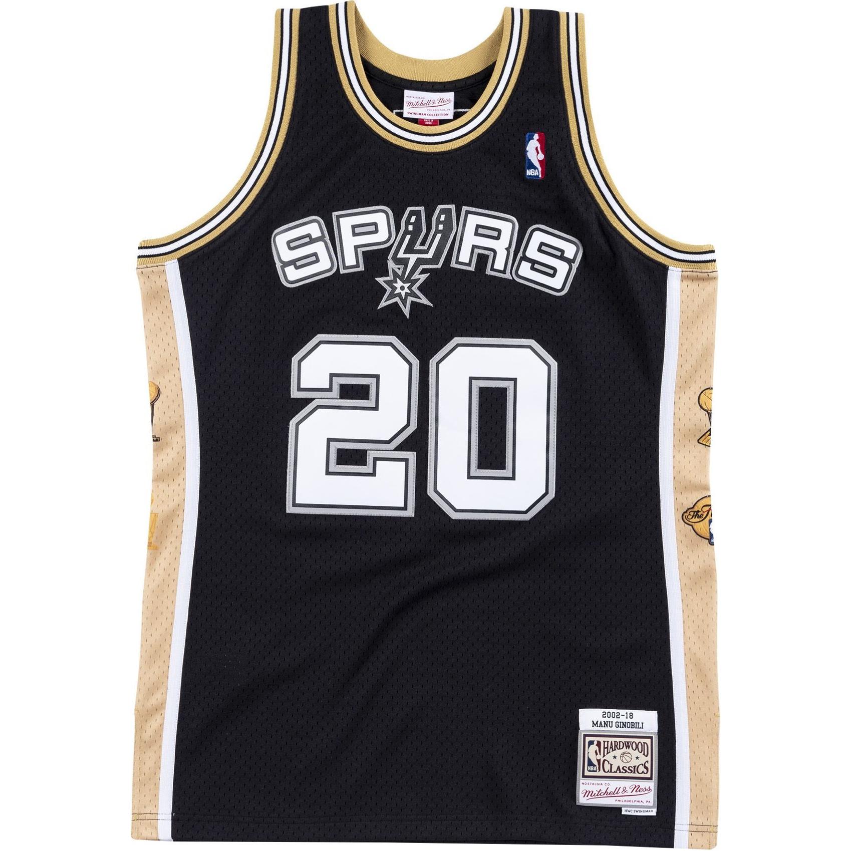 Mitchell Ness Mitchell & Ness Manu Ginobili San Antonio Spurs Fan Jersey Black/Gold Mens. SMJYCP18194-SASBLCK02MGN