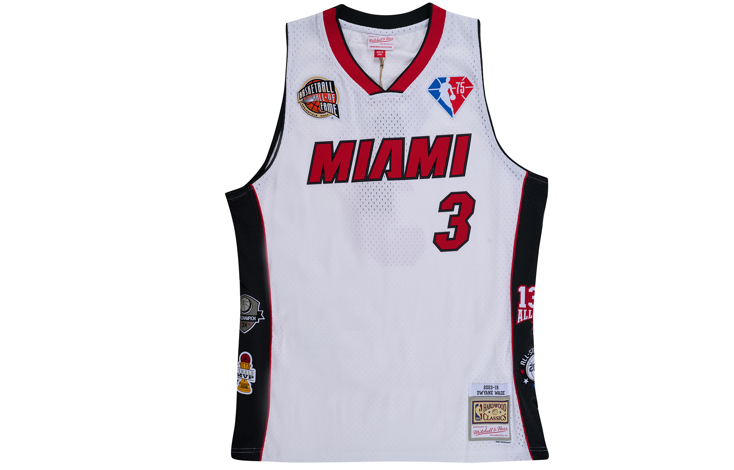 Mitchell Ness Mitchell & Ness Miami Heat Dwyane Wade #3 Retro Basketball Jersey - White. SMJY6865-MHEYYDWAWHIT