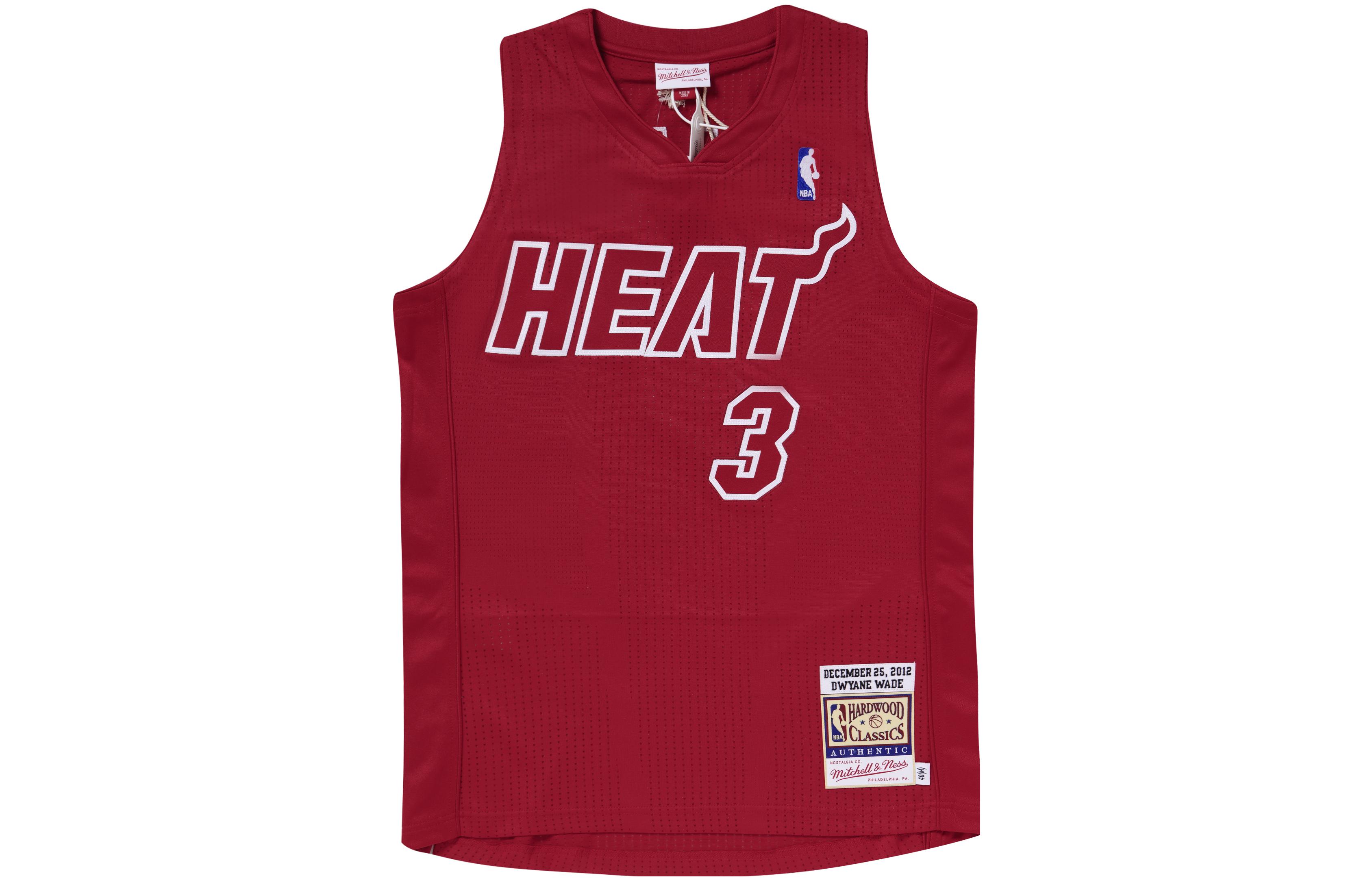Mitchell Ness Mitchell & Ness Miami Heat Dwyane Wade #3 Retro Basketball Jersey Red. AJY44975-MHE12DWASCAR