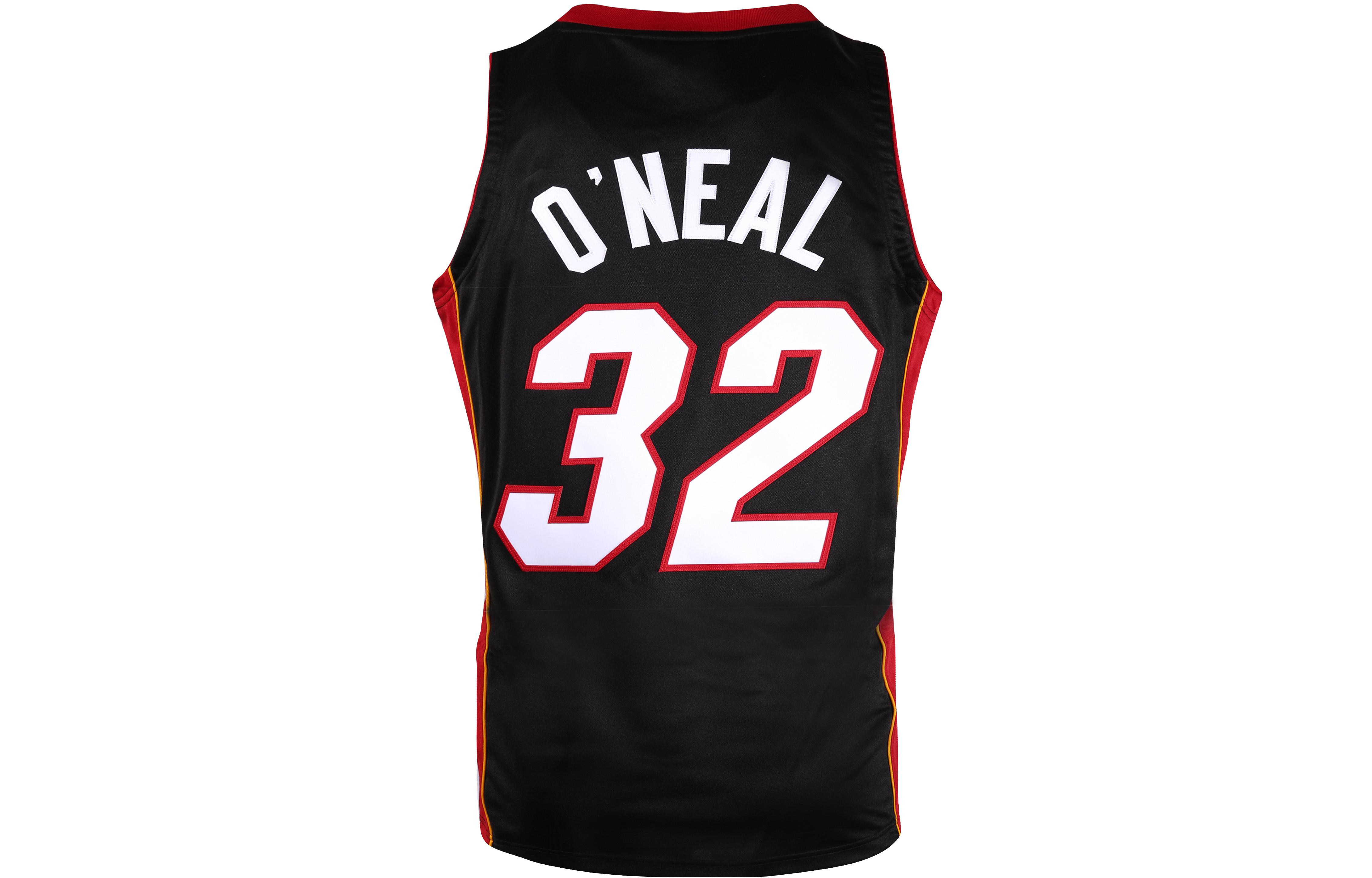 Lookbook 미첼앤네스 마이애미 히트 샤킬 오닐 32 레트로 저지 블랙. AJY4AC18069-MHEBLCK05SON