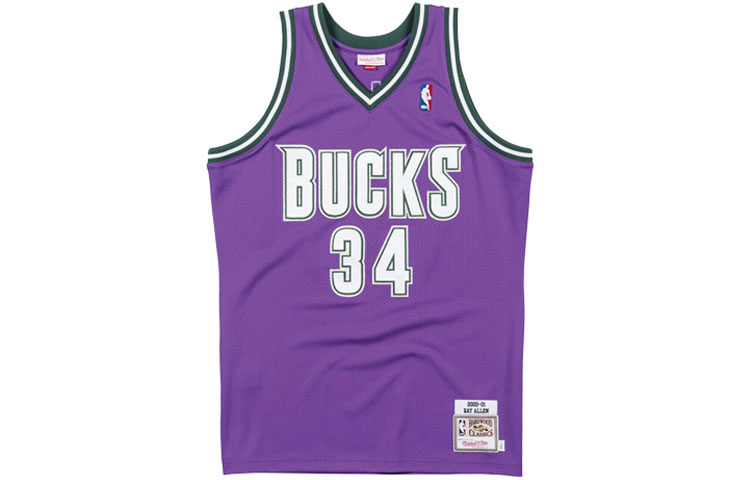 Mitchell Ness Mitchell & Ness NBA 00-01 Bucks Ray Allen #34 Retro Mesh Jersey Purple Men. AJY4LG19026-MBUPURP00RAL