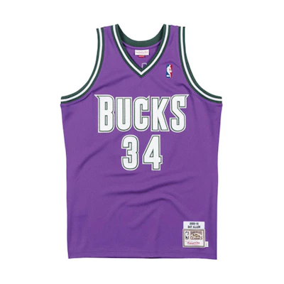 Mitchell Ness Mitchell & Ness NBA 00-01 Bucks Ray Allen #34 Retro Mesh Jersey Purple Men. AJY4LG19026-MBUPURP00RAL