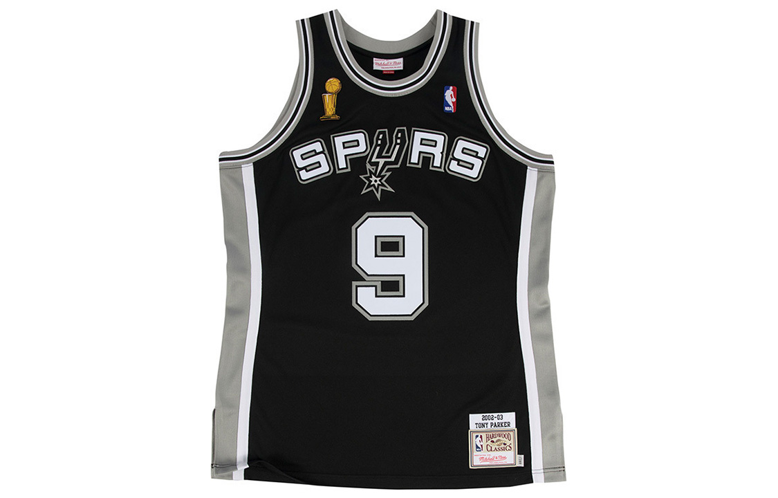 Mitchell Ness Mitchell & Ness NBA 2002-03 Finals Spurs Parker #9 Black Retro Basketball Jersey. AJY4CP19172-SASBLCK02TPA