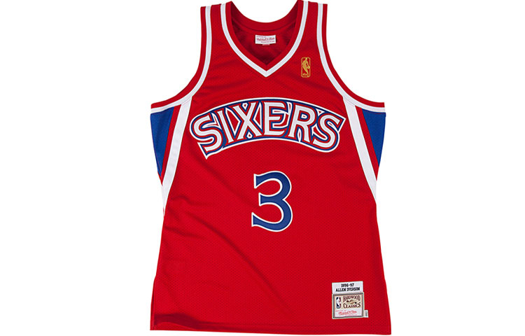 Mitchell Ness Mitchell & Ness NBA 76ers Allen Iverson #3 Red Retro Jersey 1996-97 Season. AJY4CP19161-P76SCAR96AIV 圖 2