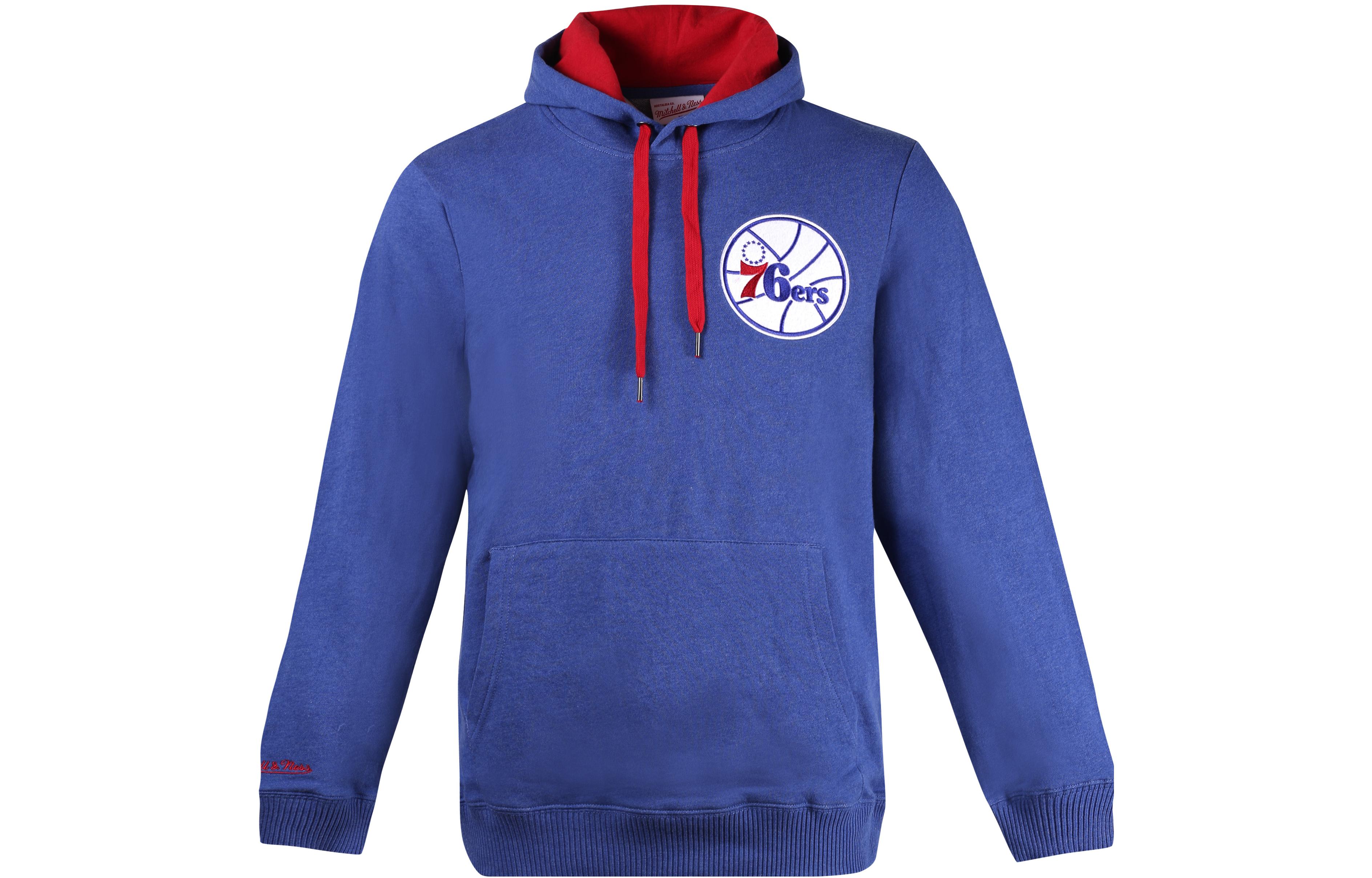 Mitchell Ness Mitchell & Ness NBA 76ers Striped Logo Short Sleeve Hoodie Blue () FTJKBW19049-P76NAVY