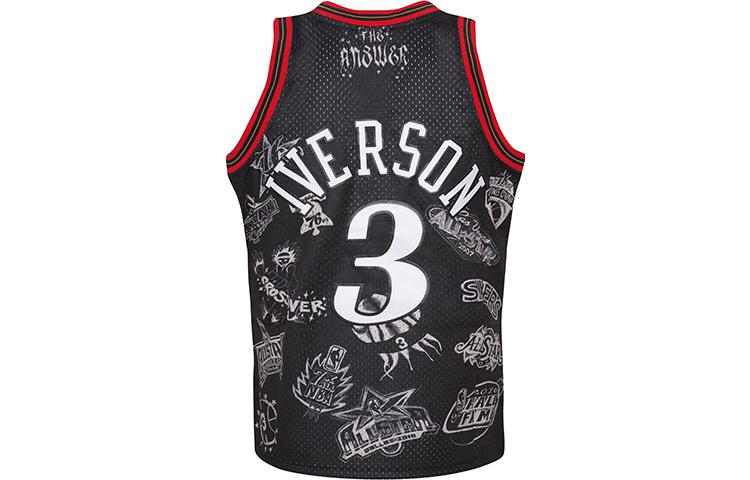 Lookbook Mitchell & Ness NBA Allen Iverson 76ers Jersey Hitam Retro Edisi Peminat. SMJYDX21038-P76BLCK