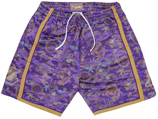 Mitchell Ness Mitchell & Ness NBA CNY Los Angeles Lakers Vintage Cloud Print Basketball Shorts Purple. SMSHDL19104-LALPURP09 Order Mitchell Ness Mitchell & Ness NBA CNY Los Angeles Lakers Vintage Cloud Print Basketball Shorts Purple. SMSHDL19104-LALPURP09