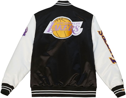 Mitchell Ness Mitchell & Ness NBA Los Angeles Lakers Logo Satin Varsity Jacket Black White Unisex. OJBF4854-LALYYPPPBKWH Lookbook Mitchell Ness Mitchell & Ness NBA Los Angeles Lakers Logo Satin Varsity Jacket Black White Unisex. OJBF4854-LALYYPPPBKWH