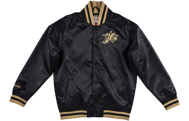 Mitchell Ness Mitchell & Ness NBA Philadelphia 76ers Black Loose Fit Jacket for Men STJKBW19064-P76BLCK