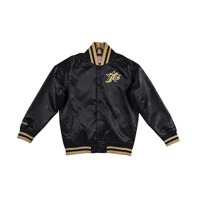Mitchell Ness Mitchell & Ness NBA Philadelphia 76ers Black Loose Fit Jacket for Men STJKBW19064-P76BLCK