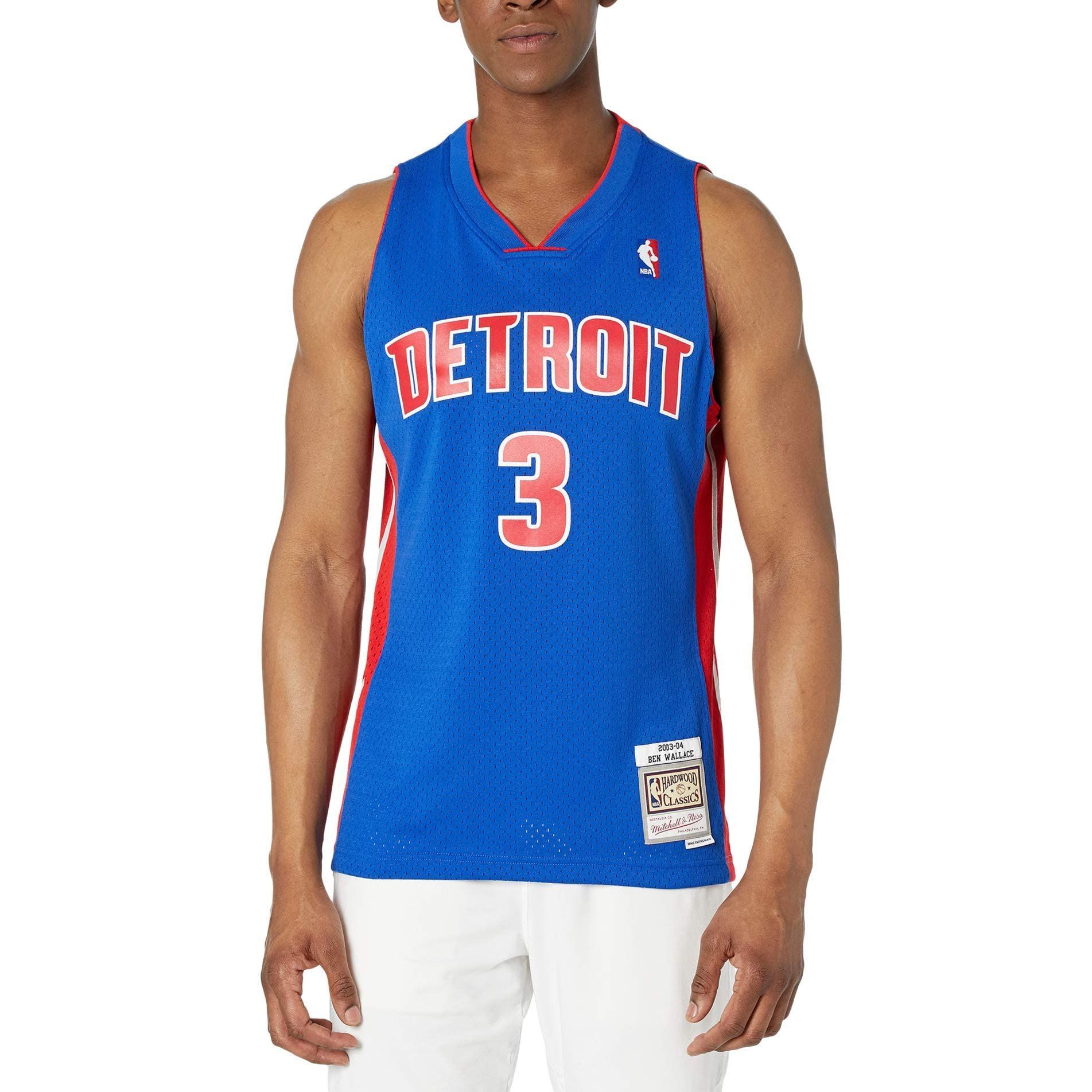 Shop Mitchell & Ness NBA Pistons Ben Wallace 03-04 Retro Jersey Biru Unisex. SMJYAC19108-DPIROYA03BWA