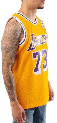 米切尔内斯NBA复古篮球球衣98-99湖人队丹尼斯·罗德曼#73黄色. SMJYCP20064-LALGOLD98DRD Sizing 米切尔内斯NBA复古篮球球衣98-99湖人队丹尼斯·罗德曼#73黄色. SMJYCP20064-LALGOLD98DRD