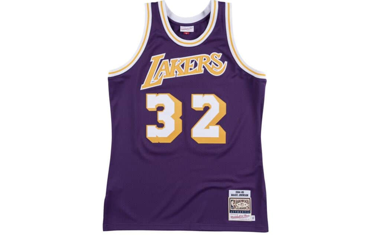 Mitchell Ness Mitchell & Ness NBA Retro Lakers Magic Johnson #32 Jersey 1984-85 Blue Mens. AJY4GS18089-LALPURP84EJH
