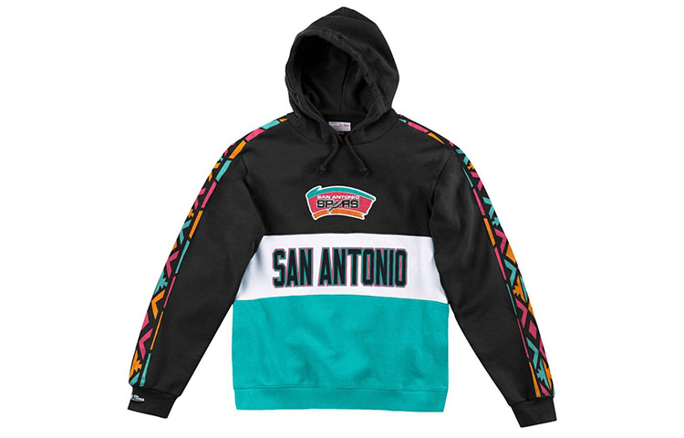 Mitchell Ness Mitchell & Ness NBA Spurs Retro Colorblock Hoodie Tee Unisex Black Grey HDSSAJ19008-SASBKGY