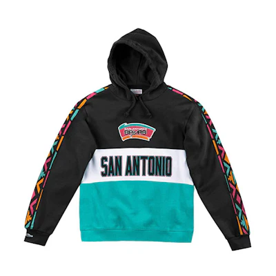 Mitchell Ness Mitchell & Ness NBA Spurs Retro Colorblock Hoodie Tee Unisex Black Grey HDSSAJ19008-SASBKGY