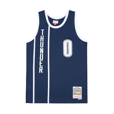 Mitchell Ness Mitchell & Ness OKC Thunder NBA 15-16 Westbrook #0 Retro Basketball Jersey Navy. SMJY4176-OCT15RWSASBL