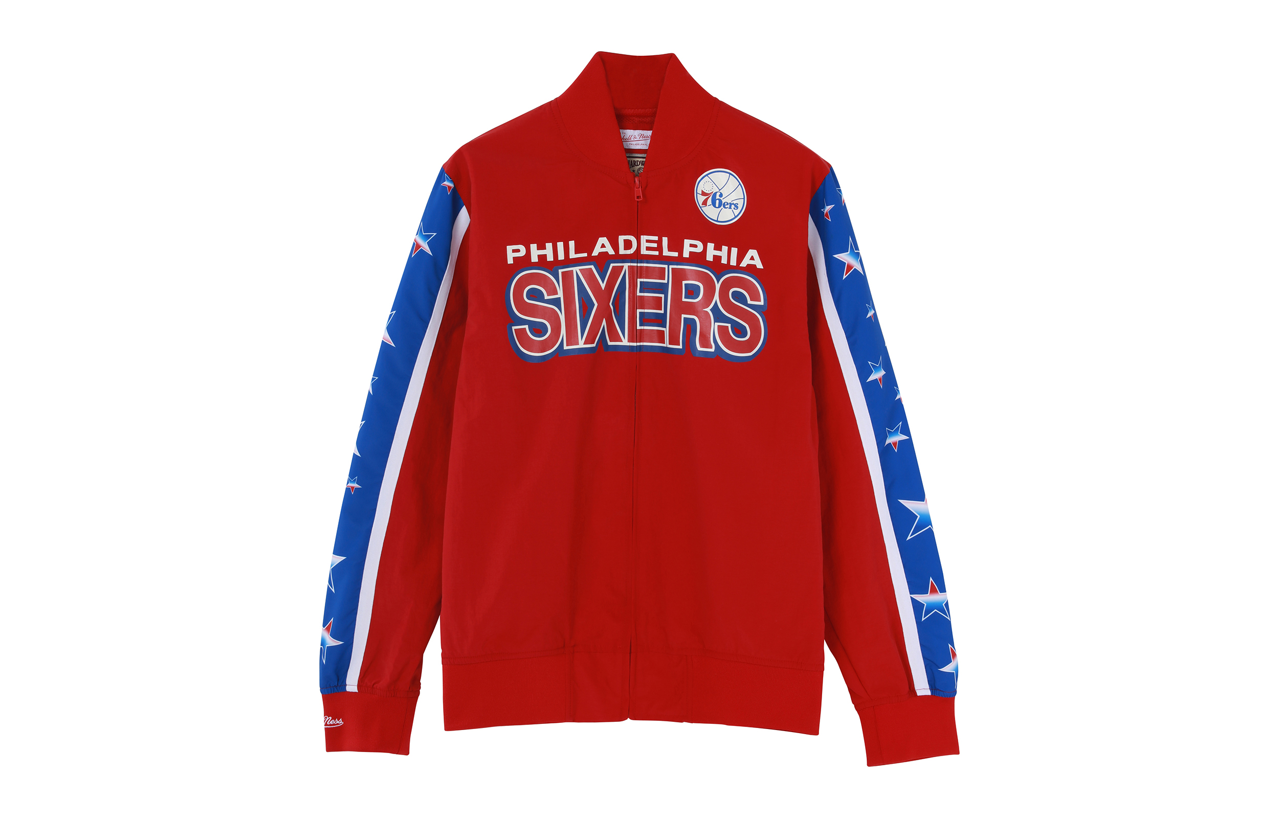 Mitchell Ness Mitchell & Ness Philadelphia 76ers Retro Patchwork Basketball Jacket Red Unisex WUJKMG18067-P76SCAR