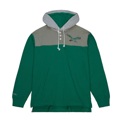 Mitchell Ness Mitchell & Ness Philadelphia Eagles Green Hooded Rugby Polo Sweatshirt TPOL5503-PEAYYPPPKYGN
