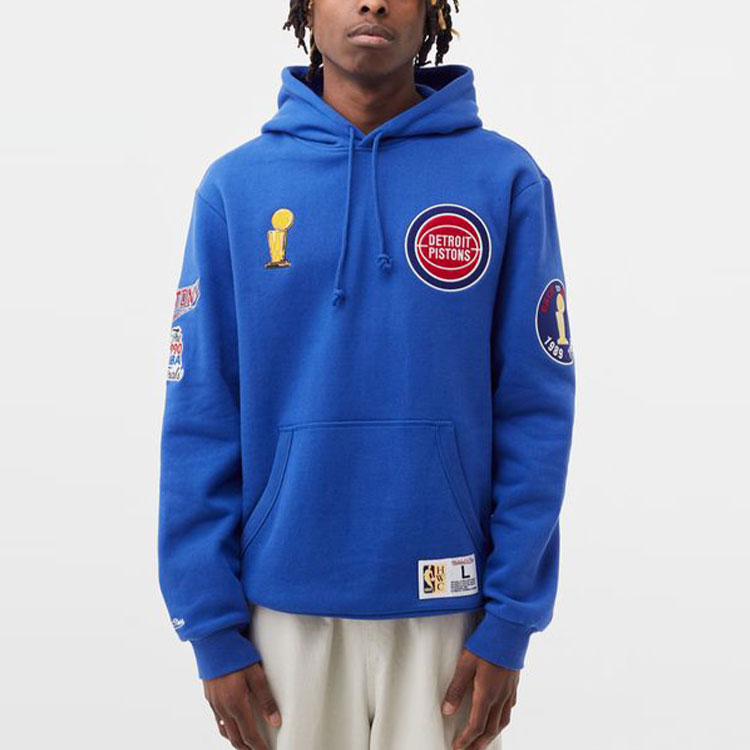 Shop ミッチェル&ネス ピストンズ レトロシティ チャンピオン刺繍ロゴフーディーブルー ユニセックス FPHD3236-DPIYYPPPROYA